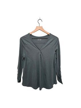 Eddie Bauer Green Mercer Knit V-Neck Roll Tab Sleeve Henley Sz L